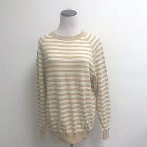 TSE cashmere cotton striped sweater tan white S